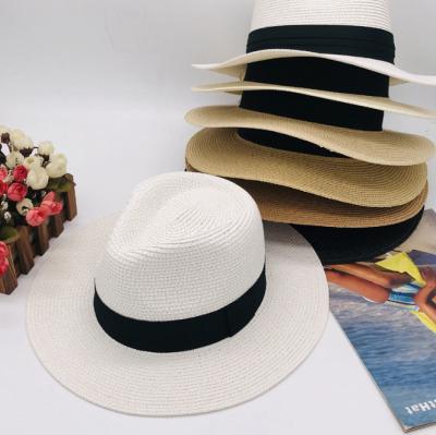 China Factory direct sales Panama striped straw hat women's white straw sun hat for sale