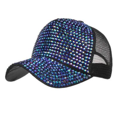 China 2022 Mesh JOINT Hat Adjustable Working Cycling Full Colored Diamond Peaked Hat For Lady for sale