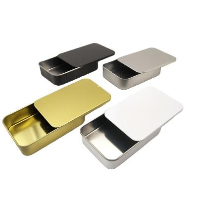 China Food Popular Small Silver Slide Top Metal Tin Box Sliding Metal Tin Case Box Lip Balm Eyebrow Soap for sale