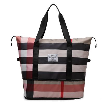 China Pack Luggage Factory Outlets Gym Tote Bag Checkered Canvas Folding Waterproof Large Travel Duffel Bag For Men And Women for sale