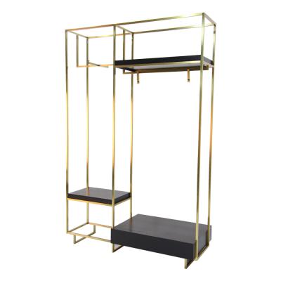 China Hot Beautiful Golden Sales Gold Clothing Display Rack Metal Wood Display Rack For Store ODM&OEM Display Rack Clothes for sale