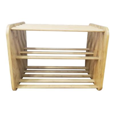 China Yiree Design Small Shoe Rack Durable Traditional Lush Wood Material 2 Row Bamboo Shoe Rack For Home for sale