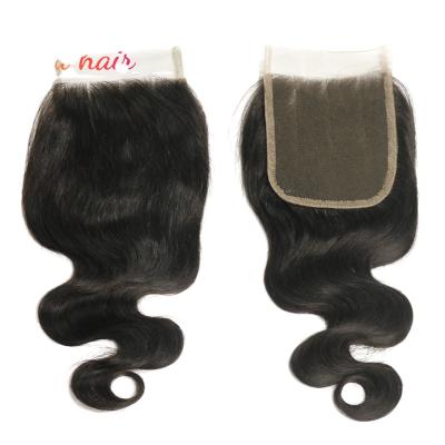 China Wholesale Body Wave Body Wave Can Be Dyed No Chemical Raw Natural Indian Remy Virgin Hai Hair Extension 4x4 Lace Transparent Closure for sale