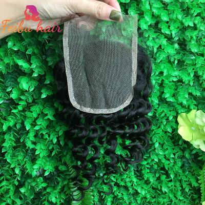 China Factory Wave 4x4 Lace Deep Sheer Grade Closure 10A Natural Wave Hair Extension Pre Plucked Unprocessed No Chemicals for sale