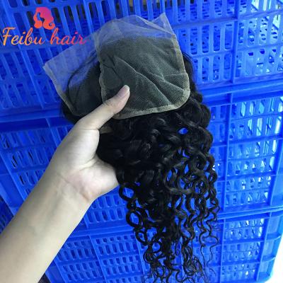 China Unprocessed Unprocessed 4x4 Fashion Water Wave Lace Closure 100% Raw Virgin Human Hair Pre Plucked Natural for sale