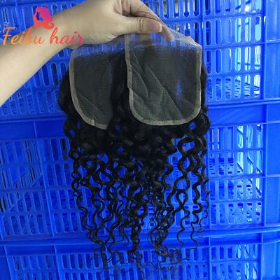 China Inexpensive Water Wave 10A Grade Natural Sheer Lace Closure Raw Unprocessed 4x4 Color Virgin Hair 100% Human Hair Can Be D for sale