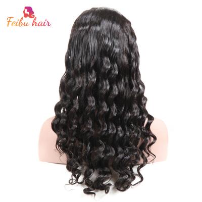 China Water Wave Feibuhair Water Wave Can Be Dyed No Chemical Raw Indian 13x4 Medium Brown Lace Up Headband Wigs 150% 180% Density 10A Grade for sale