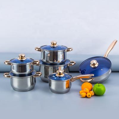 China Sustainable Hot Wholesale Kitchenware 12 Pcs Stainless Steel Nonstick Cookware Set for sale