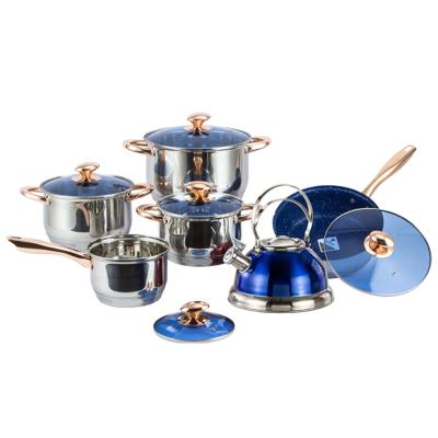 China Hot Selling Viable Wholesale 12 Pcs Stainless Steel Belly Body Shape Cookware Set With Glass Lid for sale