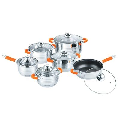 China Sustainable 12PCS Mirror Polishing Cook Stainless Steel Soup Pot With Frying Pan for sale