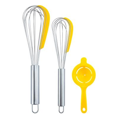 China Viable 3Pcs Kitchen Tool Kit Stainless Steel Manual Egg Beater Cream Beater With Silicone Scraper for sale