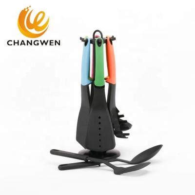 China Sustainable Camping Cookware Kitchen Utensil 6pcs Nylon Kitchen Tools With Silicone Handle for sale