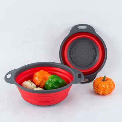 China 2pcs Viable Set Collapsible Silicone Colander Strainer Fruit Vegetable Water Drain Basket for sale