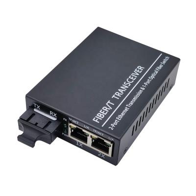 China FTTH FTTB FTTC Dual Fiber SC to 2 RJ45 , 2 x 10/100/1000Base-Tx 1000Base-Fx to Single Mode 20km Gigabit Media Converter for sale