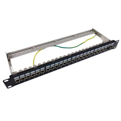 China Telecom Communication 1U 24 Port Cat6a Shielded Patch Panel Loaded With STP Cat6a Keystone Jack for sale