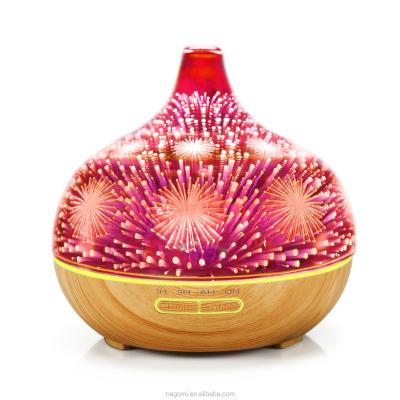 China Household Cool Wooden Humidifier Grain 500ml OEM Ultrasonic Creative Essential Oil Diffuser Purifying Glass 3d Humidifier for sale