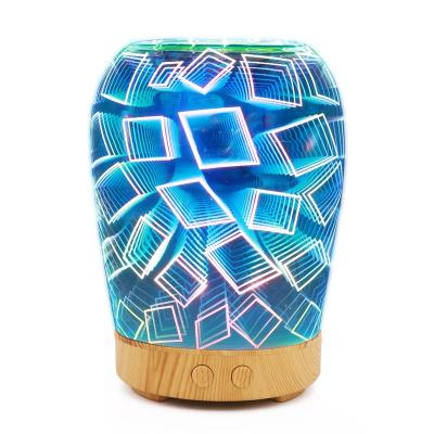 China 2022 New Product 3D Cool Square Glass Aromatherapy Machine with Colorful Lighting Mini Diffuser for sale