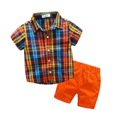 China New Style Baby Clothing Set Plaid Shirt 100% Cotton Organic Anti-Shrink Summer Trend Baby Boy Clothing Set for sale