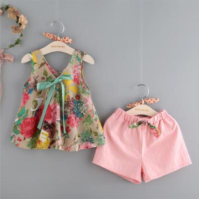 China New Arrived Anti-Shrink Baby Clothing Set Casual Floral Print Sleeveless Summer Baby Clothing Set for sale