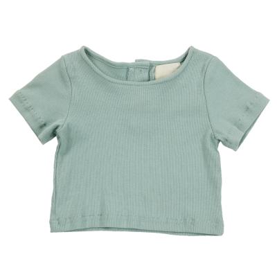 China Anti-pilling Summer Kids Clothes Organic Cotton Short Sleeve Ribbed Button Newborn Baby Tops for sale