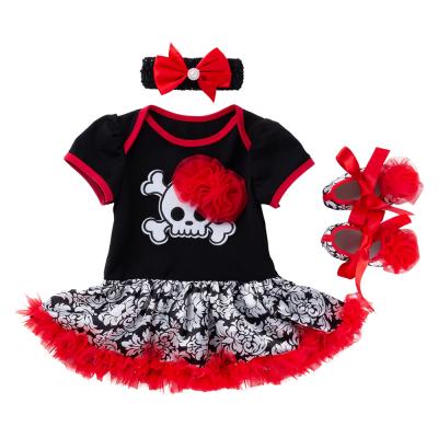 China Funny Vintage Halloween Festival Wear Red Color Skull Print Baby Outfits Mix Top and Tutu Skirt Baby Set for sale