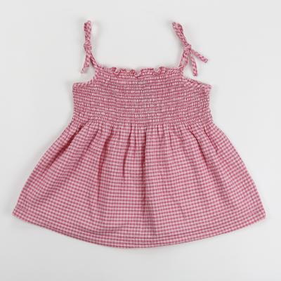 China New Design Anti-wrinkle Girls Summer Smocked Canvas Dress With Shoulder Ties Kids Dress for sale