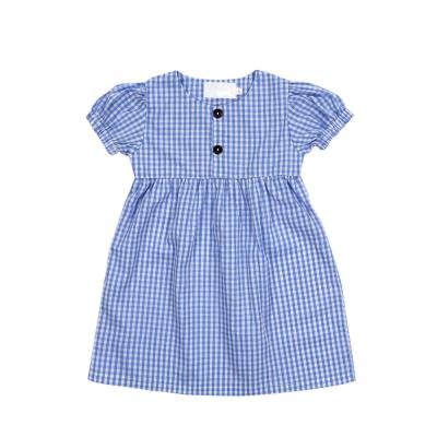 China Summer Breathable Plaid Clothing Girls Fashion Blue Dress Kids Clothes Boutique Baby Dresses for sale