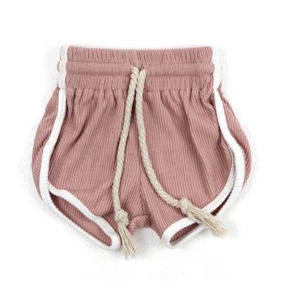 China Boutique Summer QUICK DRY Pink Ribbed Cotton Kids Clothes Babies Clothing High Waist Shorts for sale