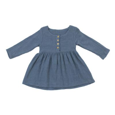 China Full Sleeve Midi Casual Dress Babies Infant Muslin Dress Cotton Anti-Static Vintage Clothes Girls Clothing Sets Solid for sale