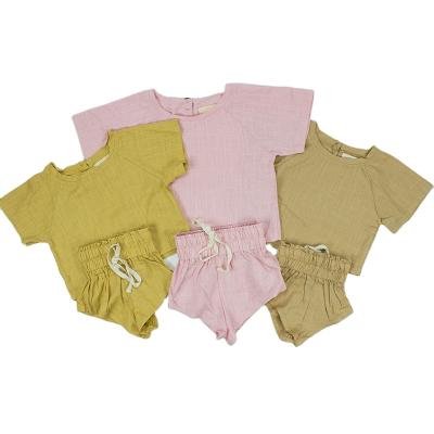 China Eco-Friendly / Hand Wash / Low Iron Maker Summer Child Piece Little Sleeves Babies Clothing 2 Sets Pink Canvas Short Headwear for sale