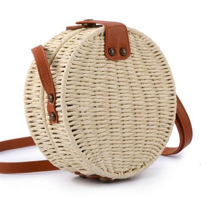 China 2022 New Fashion Round Straw Beach Purse Small Woven Summer Shoulder Bag Cross - Body Straw Rattan Handbag For Women for sale