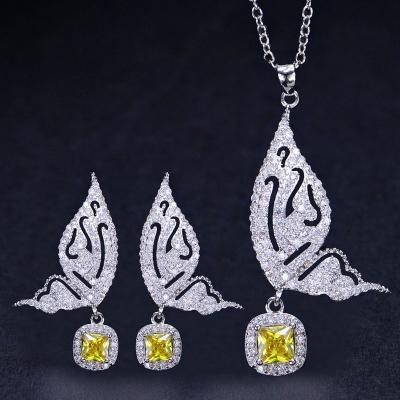 China Butterfly CZ Bridal Jewelry Sets Women Girls Sparkling Rhinestone Set  Butterfly  Jewelry Necklace Earring Jewelry for sale