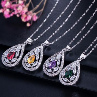 China CZ charm pendant necklace dainty jewelry Water Drop Necklace and Earring Sets Big Wedding Jewelry Sets For Brides for sale