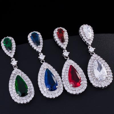 China Fashion earring jewelry CZ crystal water drop gold plated tear drop bridal jewelry earrings necklace jewelry set for sale