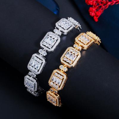 China Luxury Stackable Statement Gold Bangle for Women Wedding Cubic Zircon Crystal CZ Dubai Silver Plated Bracelets Bracelet for sale