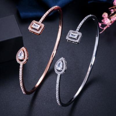 China New Trendy Cubic Zirconia  Bracelets Bang Jewelry Silver Color Leaf Charm CZ Crystal Female Bracelets Bangles for Women for sale