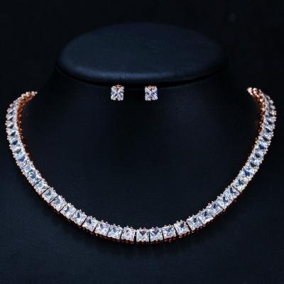 China Simple Female White Crystal Jewelry Set Charm Necklace Bracele Earring Ring For Women Ring Bracelet Wedding Necklace for sale