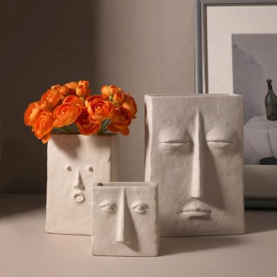 China Eco-friendly Ceramic Face Nordic Design Decor Vase Flower Modern Flower Vase For Home Decor for sale