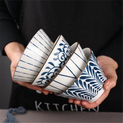 China Sustainable Korean Style Underglazed 4.5 Inch Stilt Porcelain Oatmeal Bowl Bowls Dinnerware Sets For Daily Life for sale