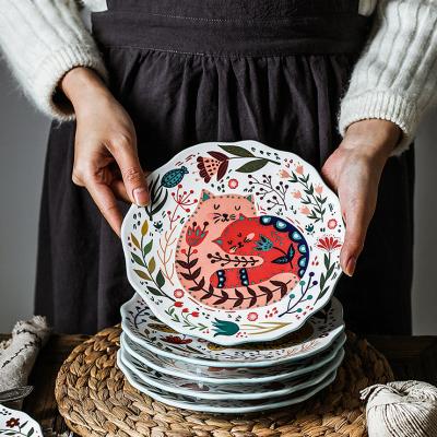 China High Quality Cheap Hand Painted Porcelain Cute Cat Safe Dinner Dishes Viable Dish For Home Kids for sale