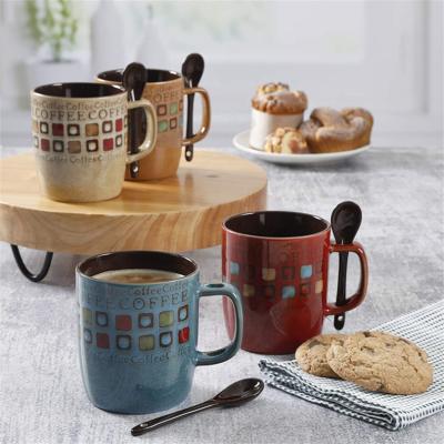 China Coffee Sustainable Coffee Americano 8 Piece 14 oz Mug Set with Spoons, Assorted Drinkware Styles / Color for sale