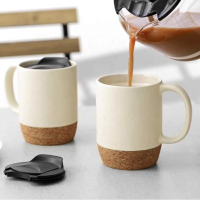 China Viable 15 oz Matte Ceramic Mug Insulated Cork Bottom Splash Proof Lid For Drinkware for sale