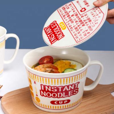 China 2021 Viable Design Ramen Bowl Japanese Cute Noodle Soup Cup Ceramic Bowls With Lid for sale