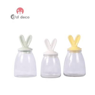 China Simple Adorable Ceramic Glass Easter Bunny On Egg Candy Bowl With Lid Canister for sale