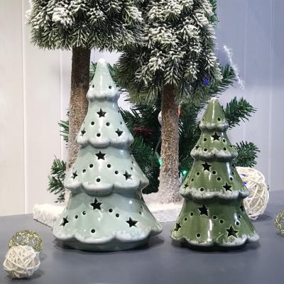 China Chirstmas Decor Christmas Decoration Electric Green Supply-Old 4 Layers Ceramic Christmas Tree With LED for sale