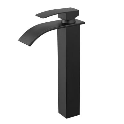 China Other Health Faucet For Toilet Matte Black Brass Tall Single Handle Waterfall Basin Mixer Taps Waterfall Bathroom Sink Faucet for sale