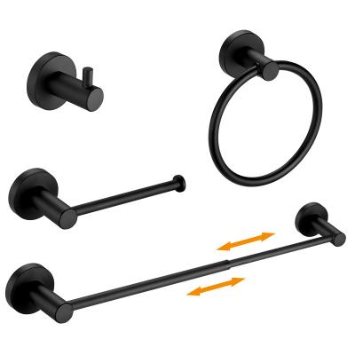 China Nordic Towel Ring Bathroom Accessories Fashion Wall Mount Matt Black Stainless Steel Hardware Fixtures Bathroom Towel Rack Holder Set for sale