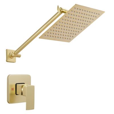 China Slide Barless Morden 8 Inch Gold Rainfall Bathroom Shower Head Wall Mounted Brass Brushed Systems Set Square Mixers Faucet Showerhead Set for sale