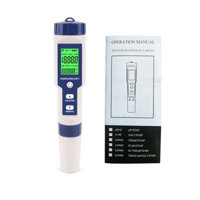 China Hot Sale Portable 5 in 1 TDS/EC/PH/Salinity/TEMP Water Quality Tester 183*37*37 mm for sale