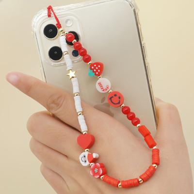 China Polymer Clay PC1095 Fashion Pottery Soft Phone Lanyard Chain Female Gift Santa Claus Christmas Snowmen Anti-Lost Mobile for sale